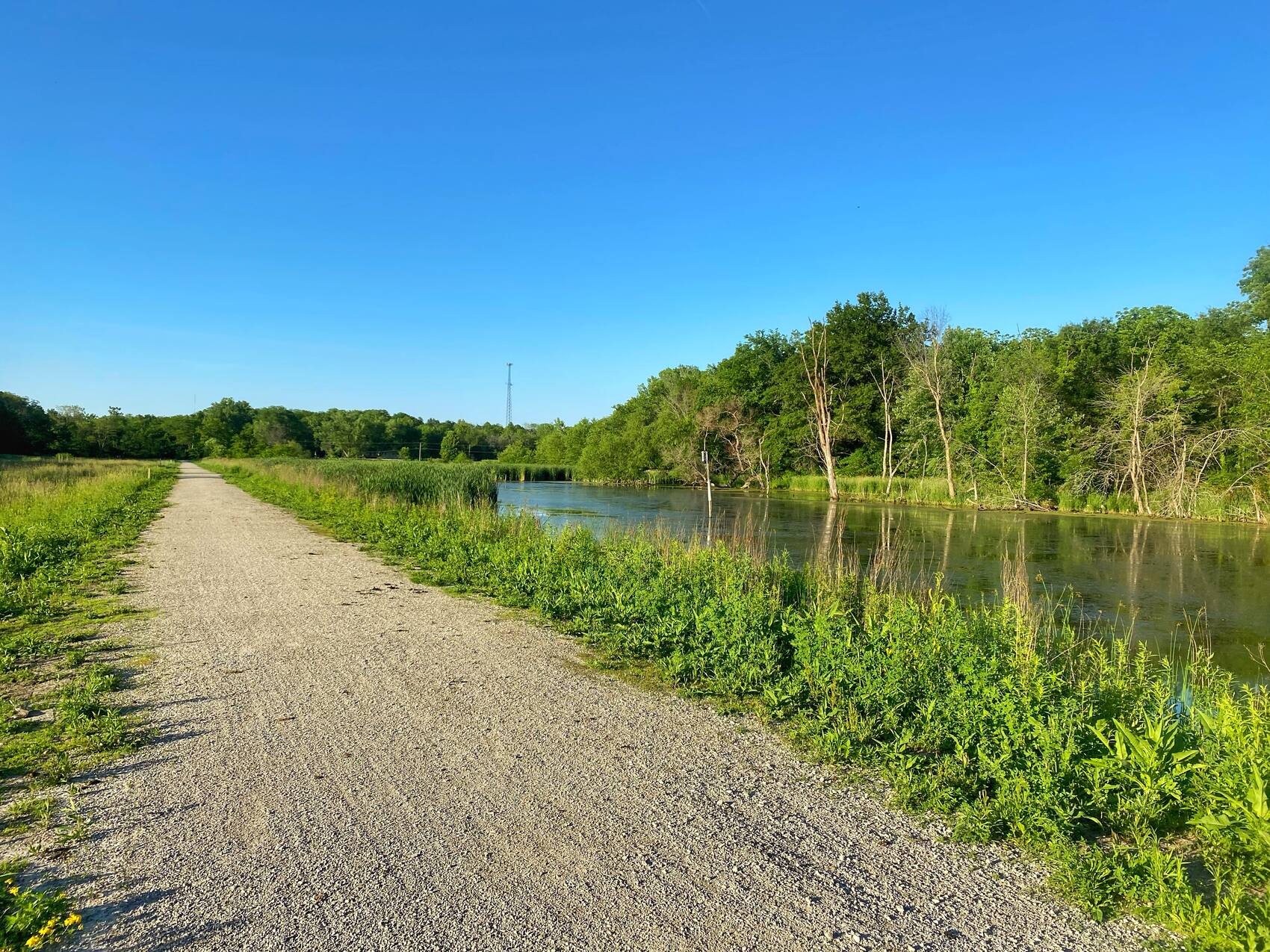 A limestone trail running beside open water near Fairfield
