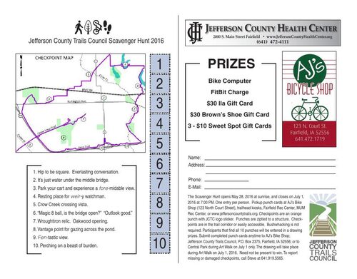 2016 Scavenger Hunt punch card