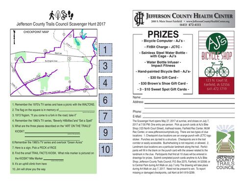 2017 Scavenger Hunt punch card