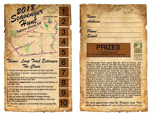 2018 Scavenger Hunt punch card