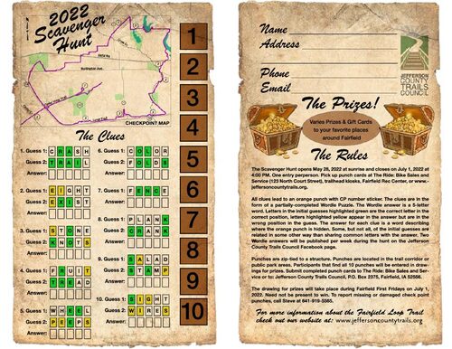 2022 Scavenger Hunt punch card